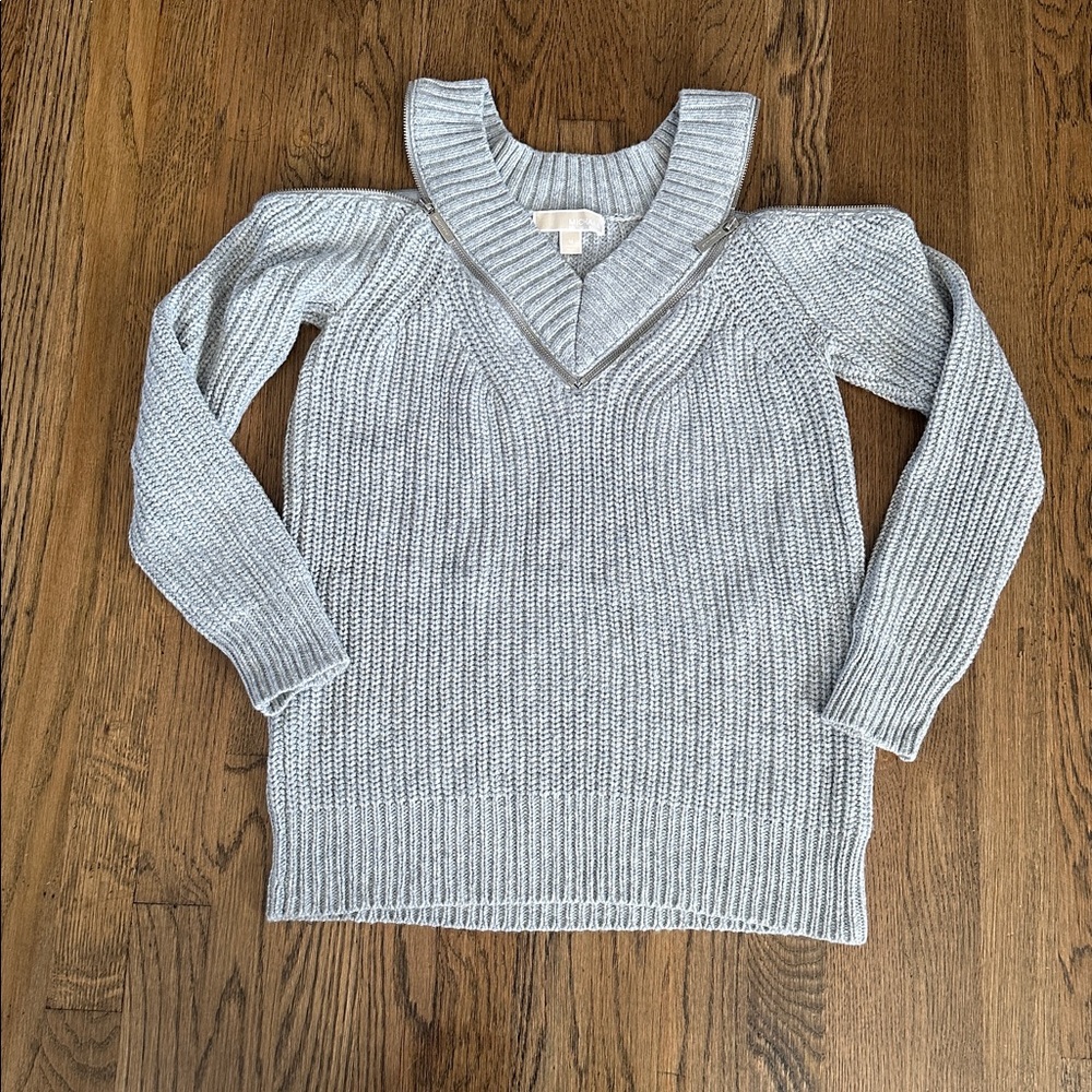 MICHAEL Michael Kors Grey V-Neck Zip Detail Sweater